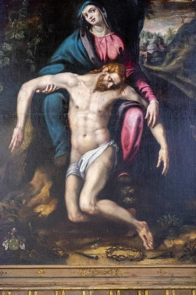 Altaarstuk Van Vroomheid 16E Eeuwse Renaissance Reliëf Schilderkunst Paneel Diocesaan — Stockfoto