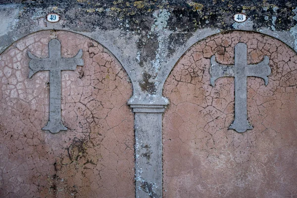 Cross Tombstone Wall Maria Salut Cemetery Mallorca Balearic Islands Spain — Stock Photo, Image