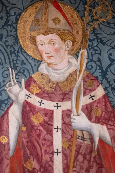 stock image Saint Nicolau dressed as a bishop, Gabriel Moger, 1407-1410, tempera on wood, Roser Vell church, Majorca,  Spain