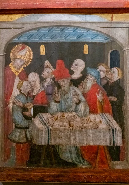Csoda Adeodatus Szent Miklós Oltárkép Gabriel Moger 1407 1410 Tempera — Stock Fotó