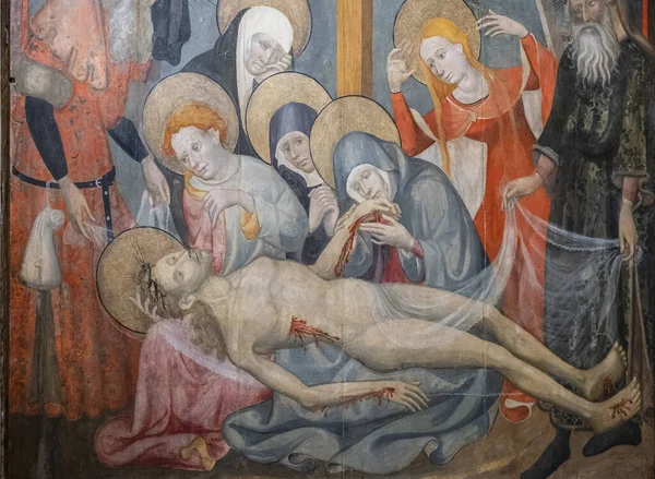 Lament Nad Zmarłym Jezusem Lluc Borrassa 1430 1434 Tempera Drewnie — Zdjęcie stockowe