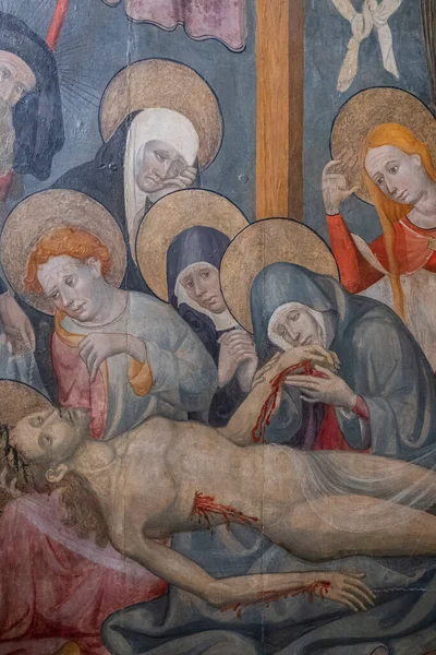 Virgin Mary Holding Hand Jesus Lament Dead Jesus Lluc Borrassa — Stock Photo, Image