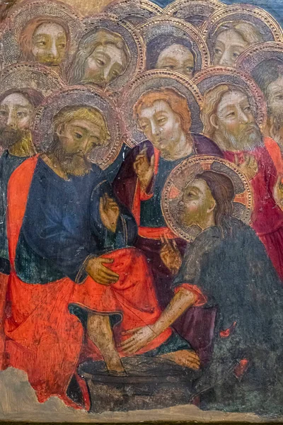 Lavaggio Dei Piedi Degli Apostoli Parte Gesù Predella Della Passione — Foto Stock
