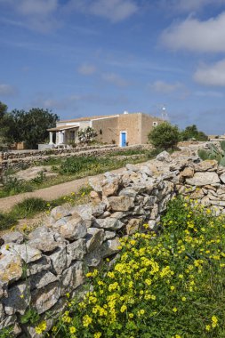 Geleneksel taş duvarlar, tipik kırsal ev, Formentera, Pitiusas Adaları, Balear Community, İspanya