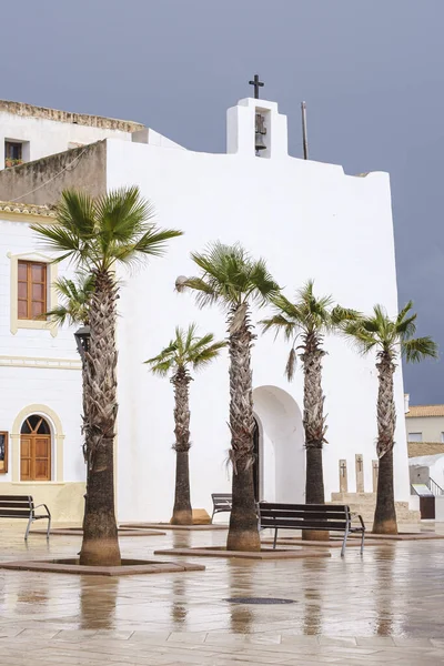 Iglesia Parroquial Sant Francesc Bajo Lluvia Formentera Islas Pitiusas Comunidad — Foto de Stock