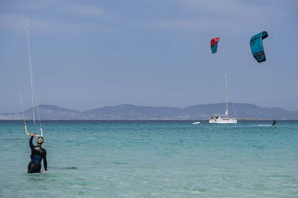 Kitesurfen Strand Von Illete Formentera Pitiusas Inseln Balearen Spanien — Stockfoto