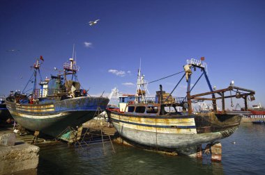 Astilleros gelenekleri. Puerto de Essaouira (mogador). Costa Atlantica 'da. Marruecos. Magreb. Afrika.