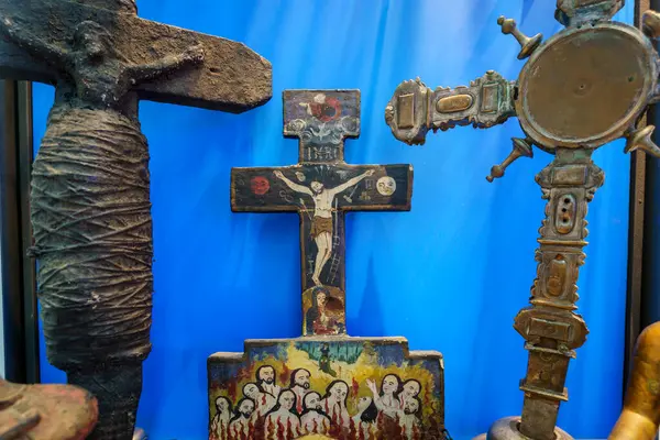 Altarkors Med Skärseld Polykrom Trä Xvii Talet Peru Bassa Blanca — Stockfoto