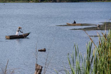 Cayucos en el lago Atitlan, Guatemala, Orta Amerika