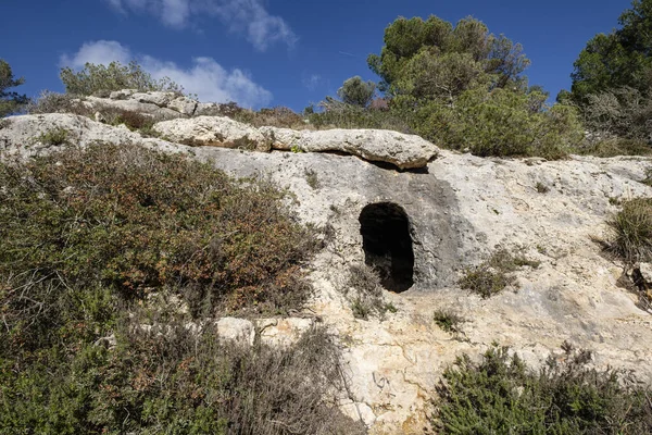 Cueva Troglodita Cala Bota Manacor Maiorca Ilhas Baleares Espanha Imagens Royalty-Free