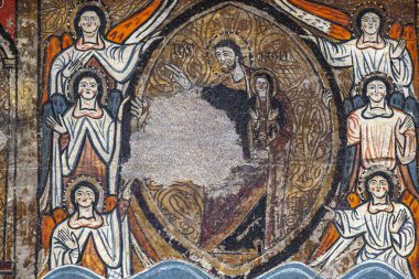 İsa 'nın annesini kucağına alması, Santa Maria de Iguacel' in mihrabında, 13. yüzyıl, çam ağacının üzerinde ılıman bir tablo, Diocesan Jaca Müzesi, Huesca, İspanya