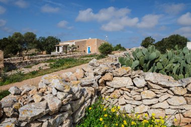 Geleneksel taş duvarlar, tipik kırsal ev, Formentera, Pitiusas Adaları, Balear Community, İspanya