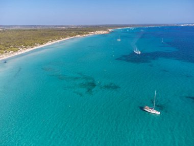 Sa Rapita plaj hava manzarası, Campos, Mayorka, Balear Adaları, İspanya