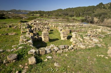 Bazilika paleocristiana de Es Cap Des Port, siglo V Cristo 'dan nefret eder. Fornells. Es Mercadal. Menorka. Islas Baleares. İspanya.