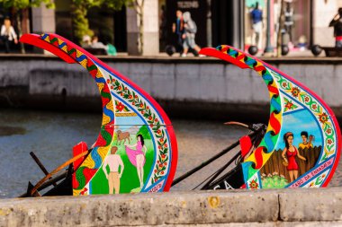 proas de Moliceiros süslemeleri, kanal merkezi, Aveiro, Beira Litoral, Portekiz, Avrupa