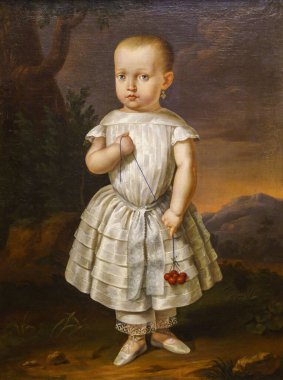 Kirazlı kız, 1843, Joan Mestre i Bosch, Majorcan Okulu, Nins, çocuk portreleri. XVI-XIX, Sa Bassa Blanca Müzesi (msbb.