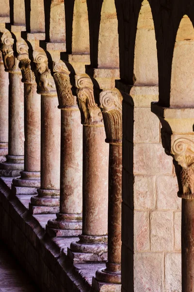 12世紀の回廊 サンミケル キサのベネディクト会修道院 年879 東ピレネー山脈 フランス ヨーロッパ — ストック写真