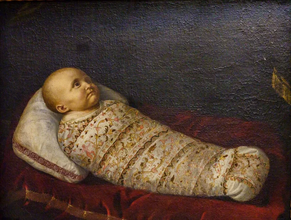 Βασιλικό Νεογέννητο Τυλιγμένο Κεντημένο Ύφασμα Νίνες Πορτρέτα Των Παιδιών Xvi — Φωτογραφία Αρχείου