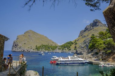 Swallows, - tourist boats-, Sa Calobra, Escorca, Natural Site of the Serra de Tramuntana, Mallorca, Balearic Islands, Spain clipart