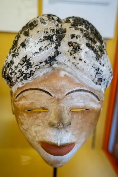 stock image punu culture mask, Gabon, 20th century, wood, kaolin and pigments, Anthropology National Museum, Madrid, Spain