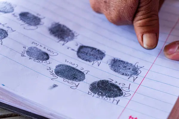 stock image signature with thumbprint, Workshop for traditional midwives, San Bartolome Jocotenango, Guatemala, Central America