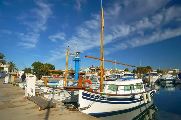 stock image ponts with recreational boats, Estanyol marina, Llucmajor, Mallorca, Balearic Islands, Spain