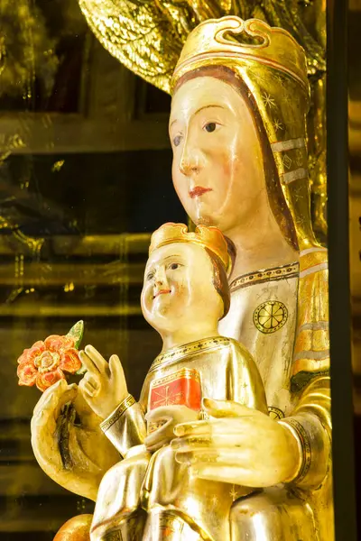 stock image Sculpture of the Virgin and the Child, Sant Salvador de S'almudaina, 14th century. Arta. Majorca. Balearic Islands. Spain