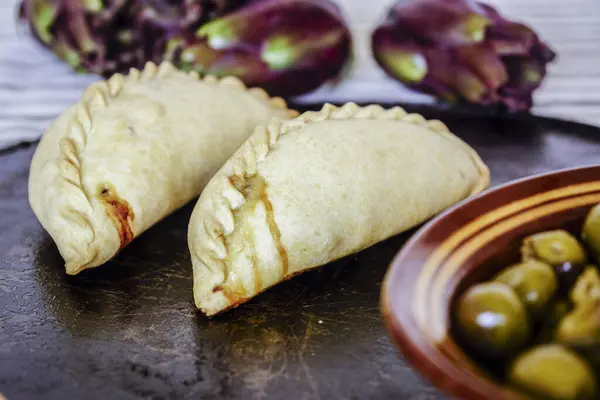 stock image Cocarrois de verdura, typical Mallorcan vegetable pastry, Mallorca, Balearic Islands, Spain