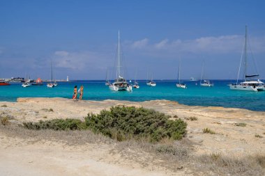Ibiza ve Formentera 'daki Sa Sequi Sahili, Sa Savina, ses Salines Natural Park, Formentera, Balear Adaları, İspanya
