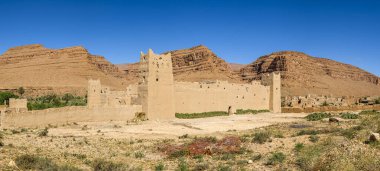 mud and adobe architecture, Ifri kasbah, Ziz river valley, Atlas mountains,  Morocco, Africa