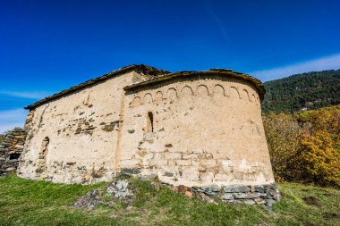 Chapel of Sant Miqueu (chapel of San Miguel), dated to the 10th century , early Romanesque, Vilamos, Aran valley, Catalonia, Pyrenees mountain range, Spain clipart