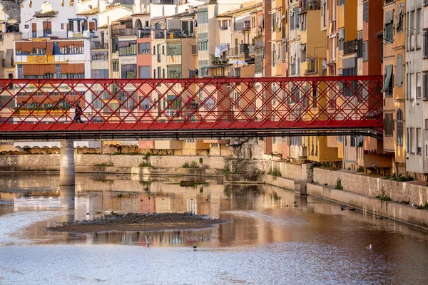 Onyar Nehri 'nin demir köprü ve evleri, Manuel Almeda ve Alexandre-Gustave Eiffel, Girona, Katalonya, İspanya