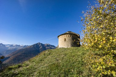 Chapel of Sant Miqueu (chapel of San Miguel), dated to the 10th century , early Romanesque, Vilamos, Aran valley, Catalonia, Pyrenees mountain range, Spain clipart