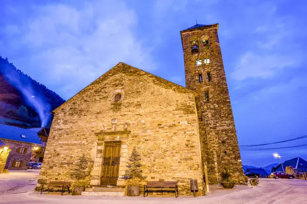 stock image Parish Church dedicated to Santa Maria, between the X-X centuries, Vilamos, Aran valley, Catalonia, Pyrenees mountain range, Spain, europe