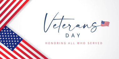 Veterans day, Honoring all who served - banner with flags USA. United States holiday greeting card with flag and balloons. Vector template clipart