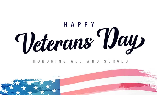 Happy Veterans Day Usa Calligraphy Watercolor Flag Web Banner Honoring — Stock Vector