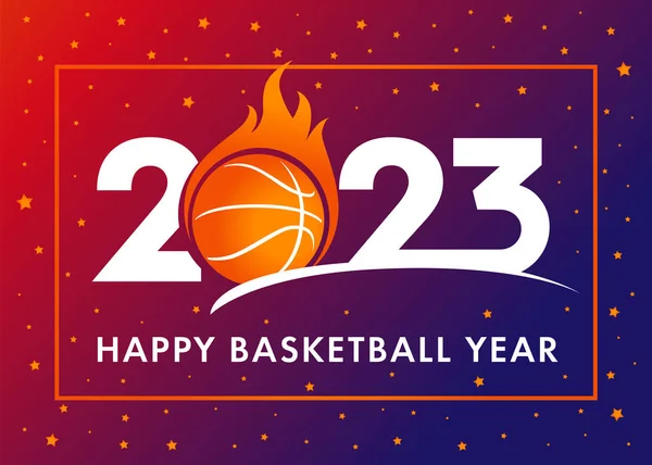 Счастливого Баскетбольного 2023 Года Спортивная Обложка Логотип 2023 Мячом Огне — стоковый вектор
