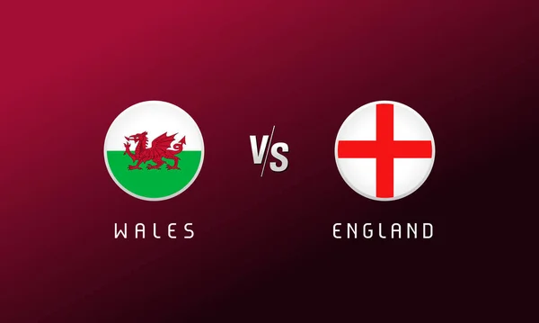 Wales Mot Englands Flagga Runt Emblem Fotboll Täcka Bakgrund Med — Stock vektor