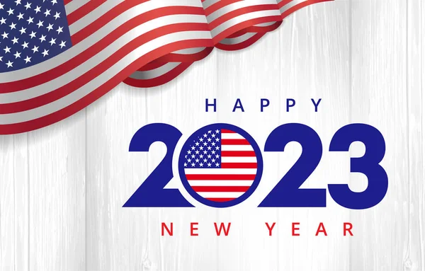 Feliz Año Nuevo 2023 Con Bandera Estados Unidos Diseño Creativo — Vector de stock