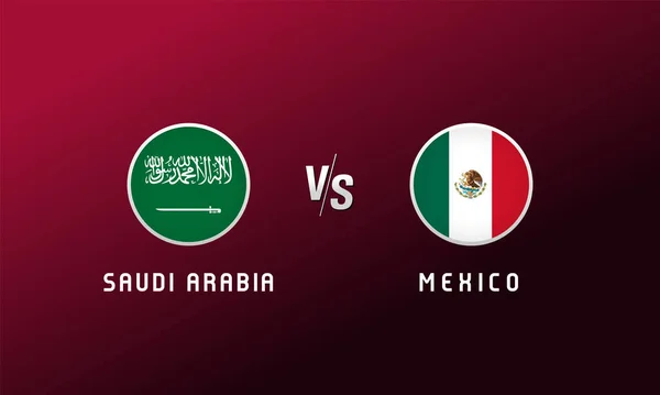 Саудівська Аравія Проти Мексиканського Прапора Кругла Емблема Футбольне Тло Логотипом — стоковий вектор