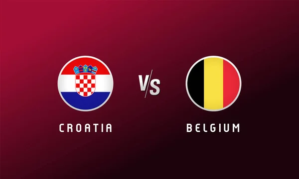 Kroatien Kontra Belgien Flagga Runda Emblem Fotboll Täcka Bakgrund Med — Stock vektor