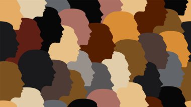 Güzel, değişik yüzler, pürüzsüz bir doku. Kalabalık, farklı milletlerden bir grup kız. Kadın Güçlendirme Hareketi veya Uluslararası Kadınlar Günü için Vektör illüstrasyonuName