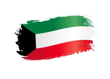 Kuwait flag made in textured brush stroke. 25 February, Kuwait national day - patriotic country flag on white background. Vector illustration
