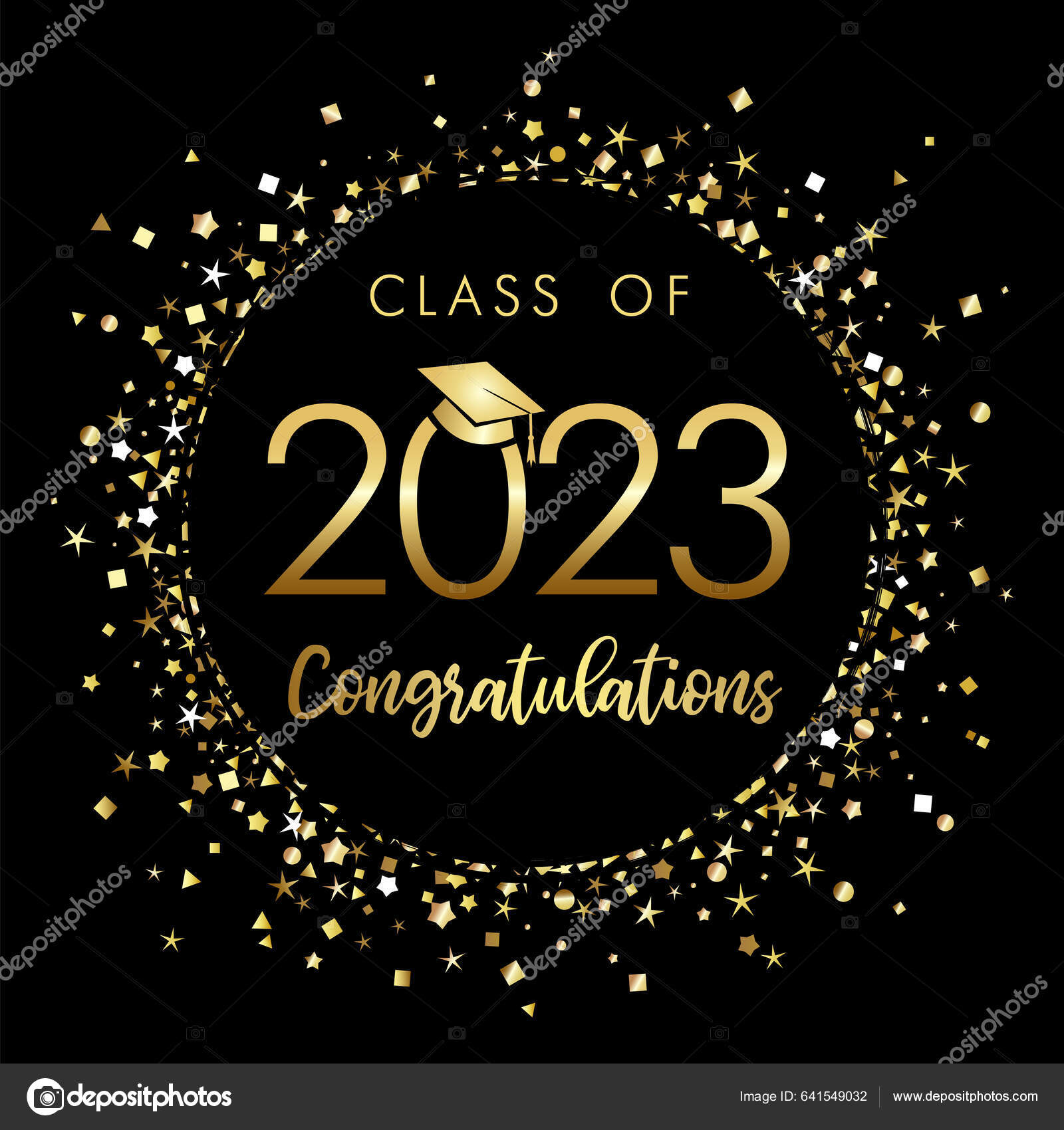 Class of 2023 gold lettering graduation 3d logo Vector Image