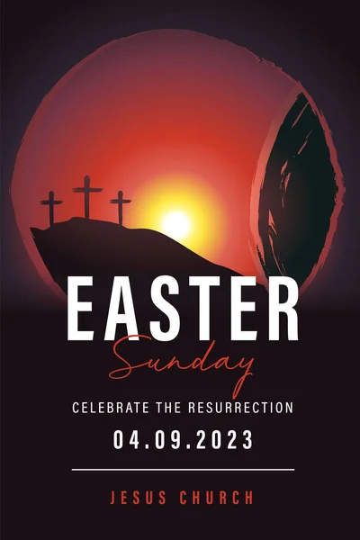 Kościół Wielkanocny Szablon Insta Świętuj Zmartwychwstanie Kartkę Wielkanocną Lub Szablon — Wektor stockowy