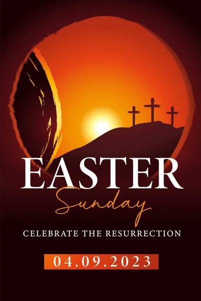 Domenica Pasqua Modello Poster Della Chiesa Celebrare Risurrezione Disegno Invito — Vettoriale Stock