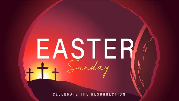 Easter Sunday Morning Risen Tomb Calvary Celebrate Resurrection Invitation Design — Stock Vector