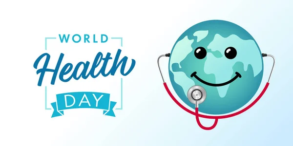 Concepto Del Día Mundial Salud Planeta Con Sonrisa Estetoscopio Tierra — Vector de stock
