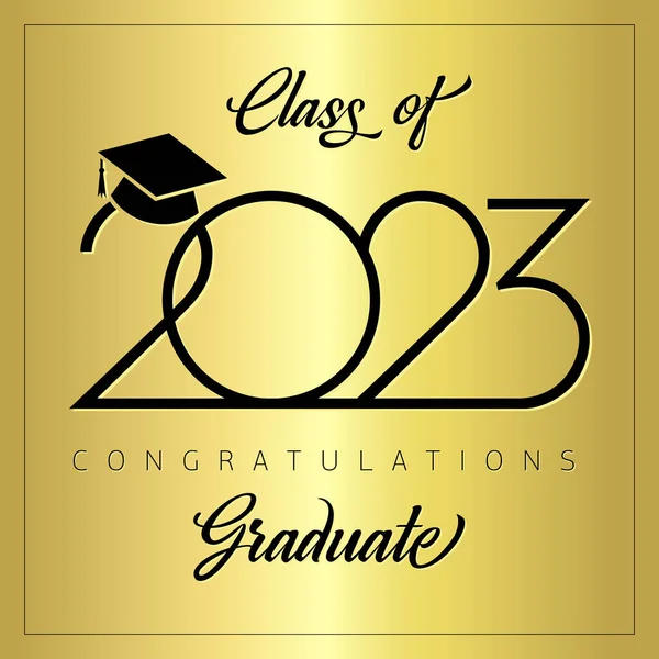 Classe 2023 Progettazione Diploma Concetto Biglietto Auguri Dorato Graduato Con — Vettoriale Stock