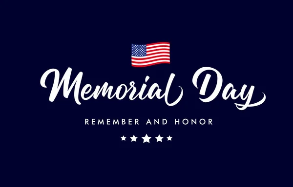 Happy Memorial Day Χειρόγραφα Γράμματα Κυματιστή Σημαία Ηπα Αμερικανική Διακόσμηση — Διανυσματικό Αρχείο